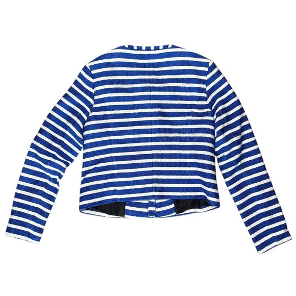Gap Women Blue White Striped Collarless Zipper Front Jacket Blazer Size‎ 6 - Picture 3 of 8